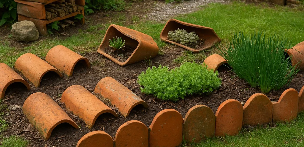 alte dachziegel im garten