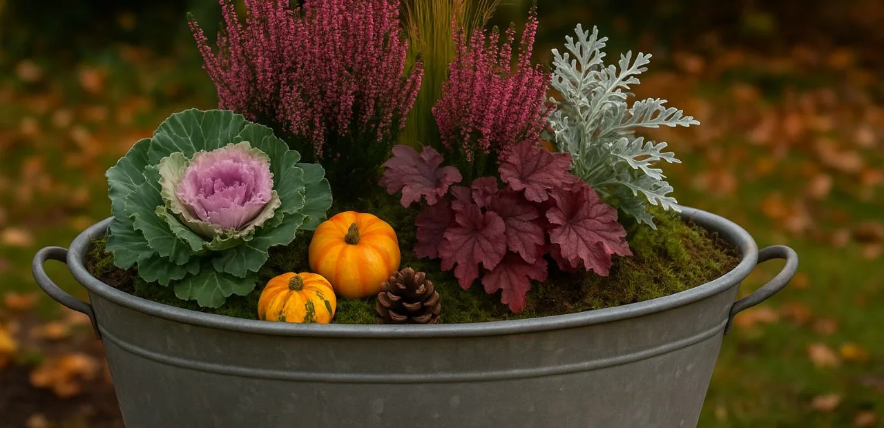 Zinkwanne bepflanzen im Herbst