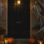 Hauseingang im Oktober mit Kürbissen, Laternen und Halloween-Deko gestalten
