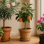Oleander, Zitruspflanze, Bougainvillea und Basilikum im Haus überwintern