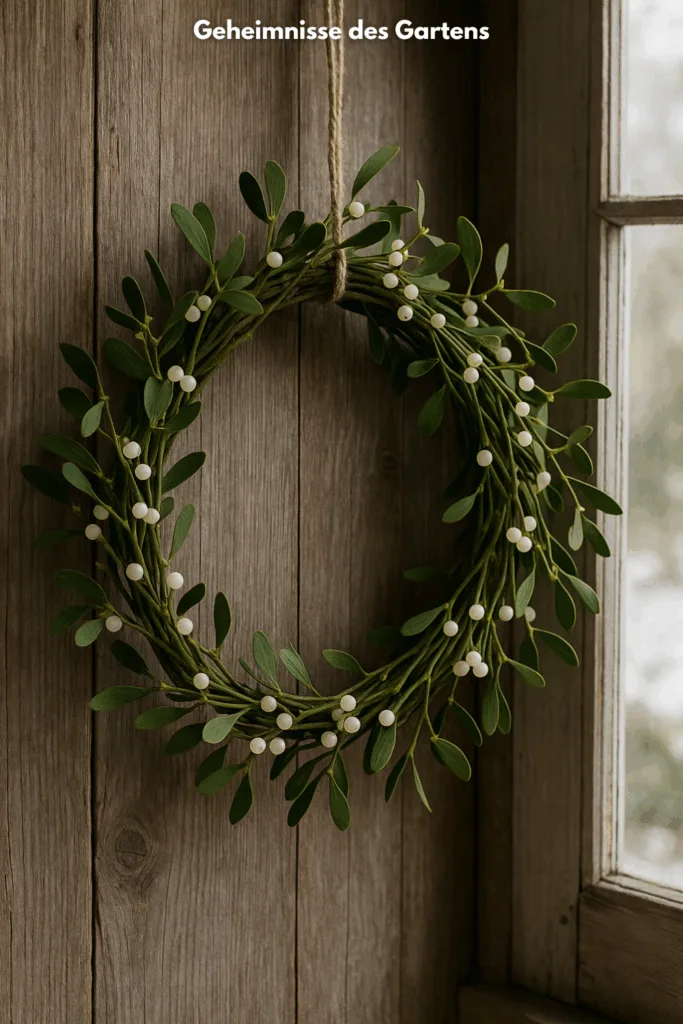 Mistelzweig Deko Weihnachten – natürlicher Kranz aus grünen Zweigen und weißen Beeren