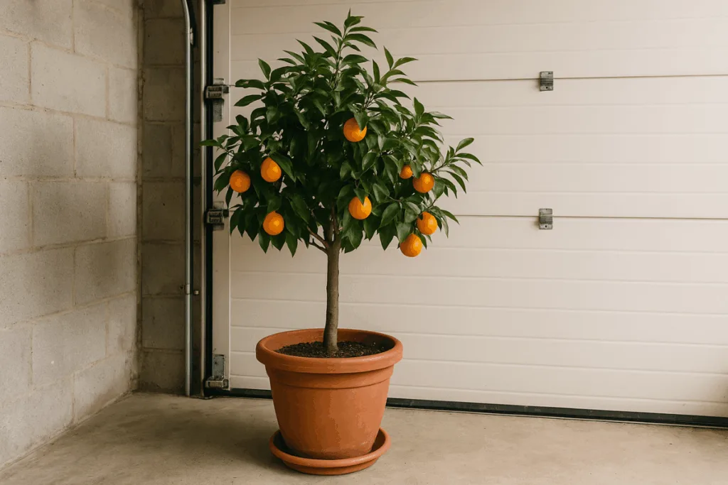 Orangenbaum überwintern - Tipps für Standort, Temperatur & Pflege Orangenbaum im Topf überwintert in heller Garage bei idealer Temperatur