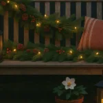 Gartenbank weihnachtlich dekorieren mit Tannengrün, Lichterkette und Laternen