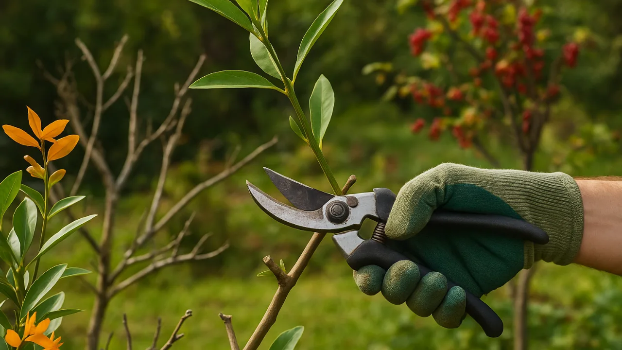 Diese 5 Gehölze musst du im November unbedingt schneiden Gärtner schneidet Gehölz im November mit Gartenschere, grüner Handschuh, Gartenarbeit