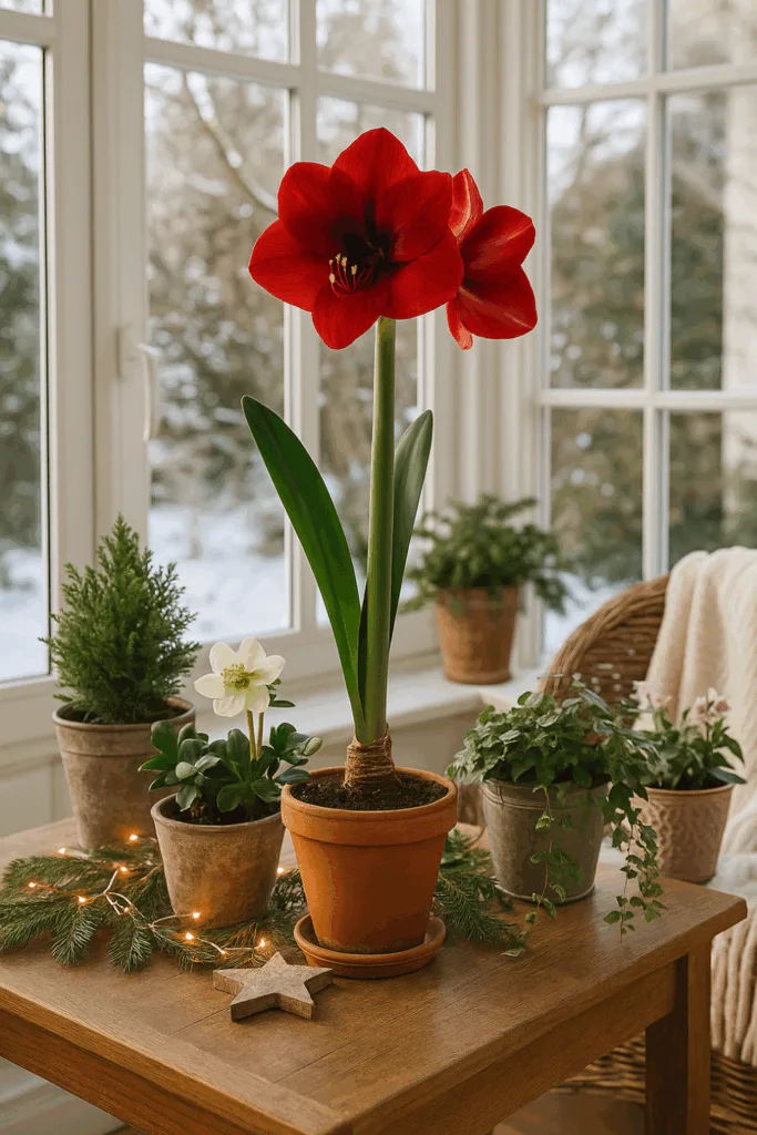 Winterdeko für den Wintergarten - 5 schöne & gemütliche Ideen Winterdeko im Wintergarten mit Amaryllis, Christrose und Lichterkette