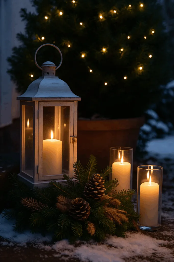 Winterdeko für den Außenbereich - 6 Ideen, die deinem Garten Leben einhauchen Winterdeko im Außenbereich mit Laternen, Kerzenlicht und Tannengrün im Schnee