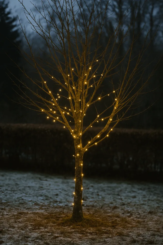 Winterdeko für Bäume und Sträucher - 6 Ideen, die deinen Garten lebendig halten Winterdeko für Bäume mit Lichterkette – warme Beleuchtung im Garten