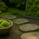 Moosdeko im Garten – natürlicher Weg aus Steinen und grünem Moos