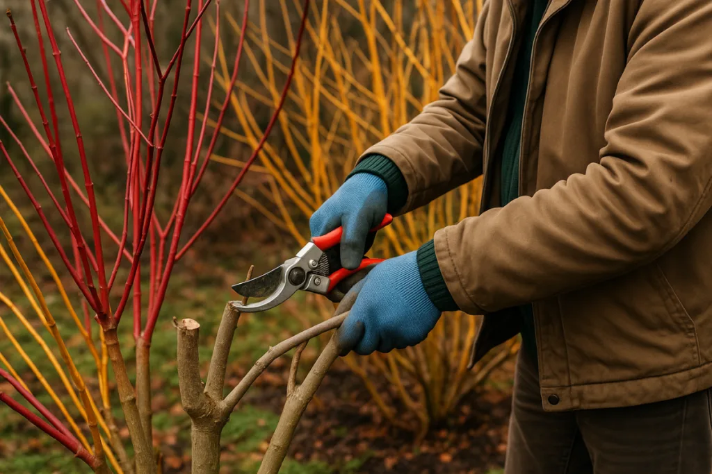 Diese 5 Gehölze solltest du im Dezember unbedingt schneiden (mit Video) Gärtner schneidet Hartriegel im Dezember, um Gehölze gesund zu halten