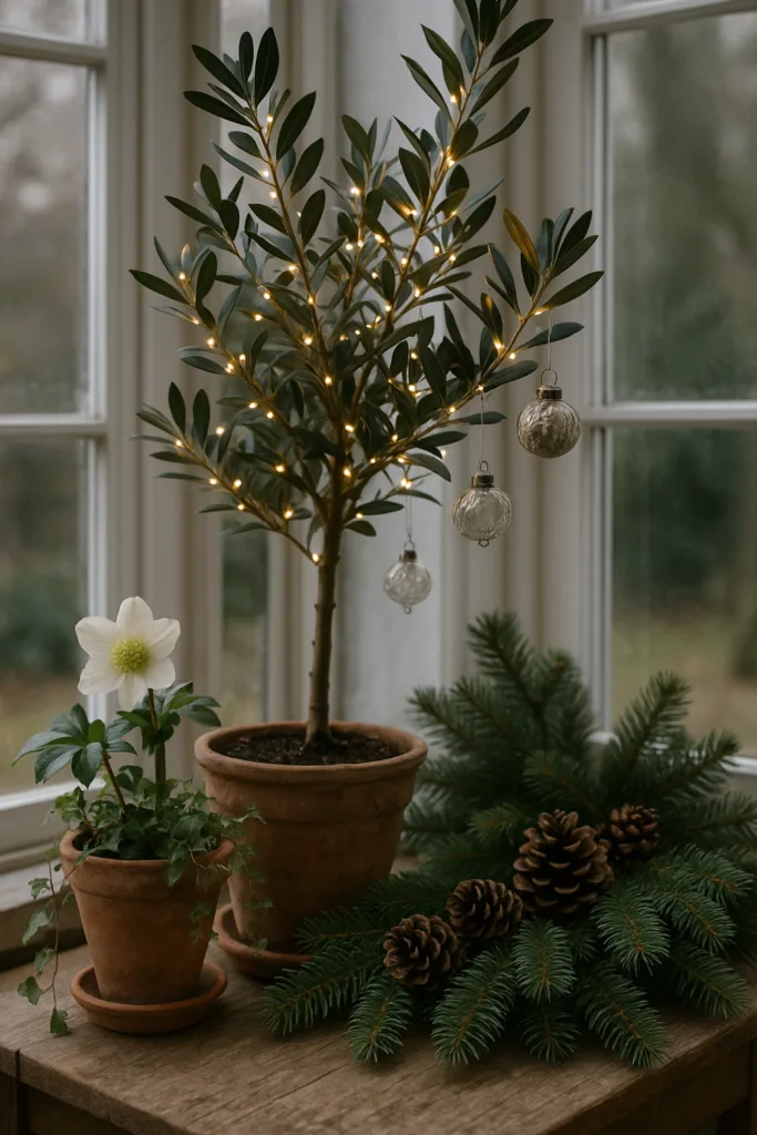 Silvesterdeko für den Wintergarten - 5 Ideen für eine unvergessliche Party Silvesterdeko im Wintergarten mit Lichterkette, Christrose und Tannenzweigen