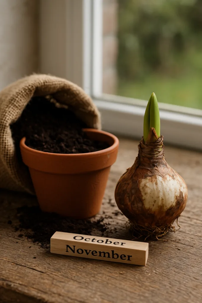 Amaryllis zu Weihnachten - So bringst du sie pünktlich zum Blühen Amaryllis-Zwiebel im Topf zum richtigen Pflanztermin für eine Blüte zu Weihnachten