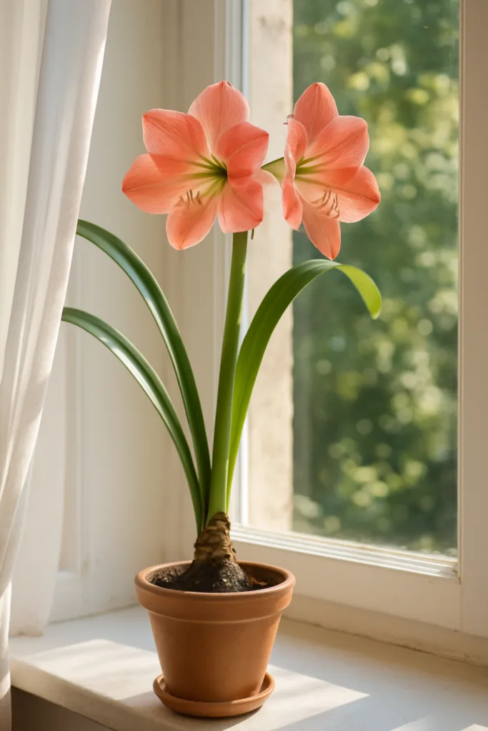 Amaryllis zu Weihnachten - So bringst du sie pünktlich zum Blühen Amaryllis auf heller Fensterbank, richtiges Licht für gesunde Blüten ohne direkte Sonneneinstrahlung