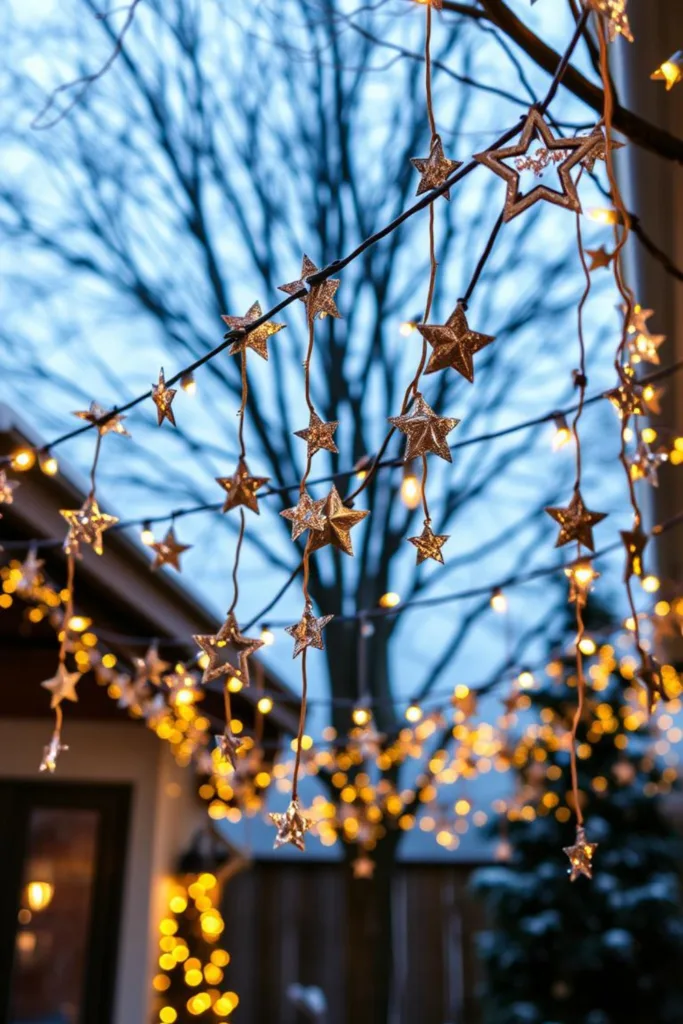 Sternenlichter als Silvesterdeko für den Außenbereich an Terrasse und Haus