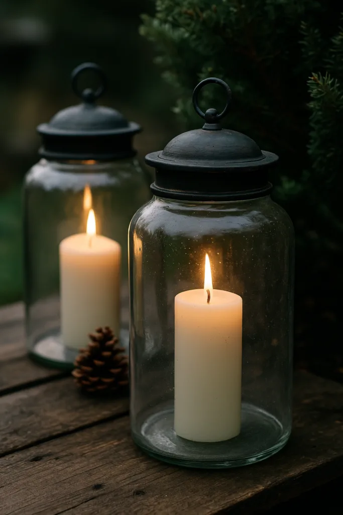 Silvesterdeko im Schrebergarten - 5 erlaubte Ideen für deine Party Windlichter mit Kerzen als sichere Silvesterdeko im Schrebergarten bei winterlicher Abendstimmung