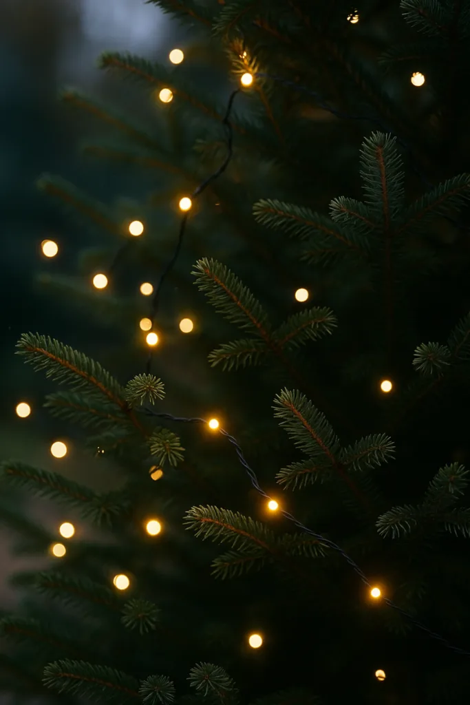 Weihnachtsdeko für Sträucher und Bäume - 6 schöne Ideen für deinen Garten Beleuchteter Strauch mit warmweißer Weihnachtsdeko im verschneiten Garten bei Dämmerung