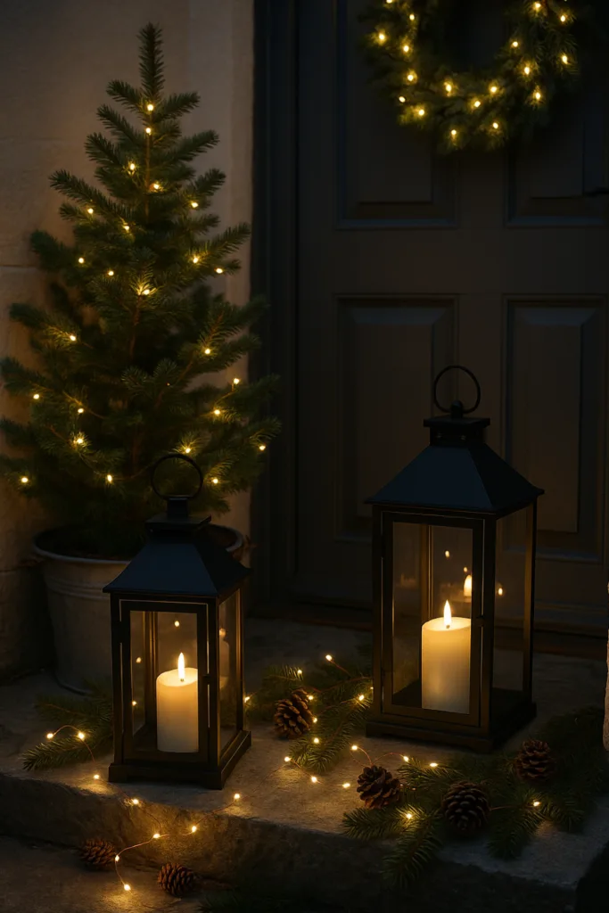 Weihnachtsdeko für den Hauseingang - 5 schöne und einladende Ideen Laternen, Lichterkette und Tannenzweige als Weihnachtsdeko für den Hauseingang