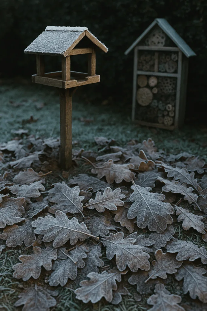 Vogelhaus und Insektenhotel im frostigen Wintergarten – Tiere im Dezember unterstützen