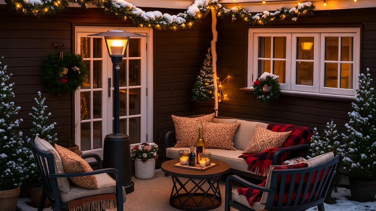 Silvesterdeko im Schrebergarten – 5 erlaubte Ideen für deine Party Silvester Gartenparty auf der Terrasse: Sofa, Decken, Lichterkette und Kerzen sorgen für Gemütlichkeit.