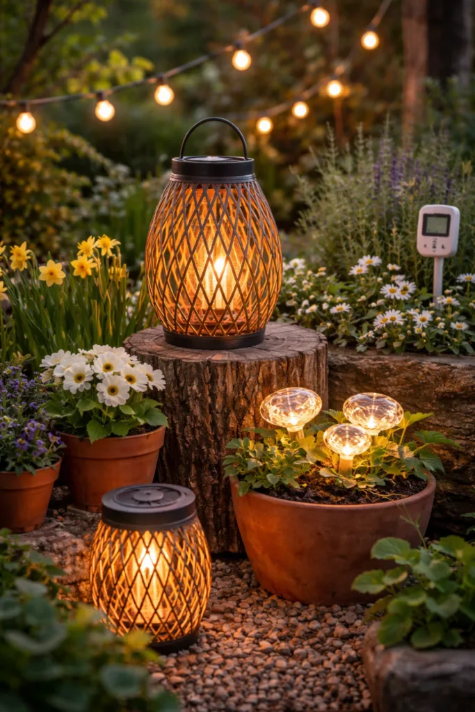 Smarte Frühlingsdeko 2026 mit Solarleuchten und natürlichen Materialien im Garten