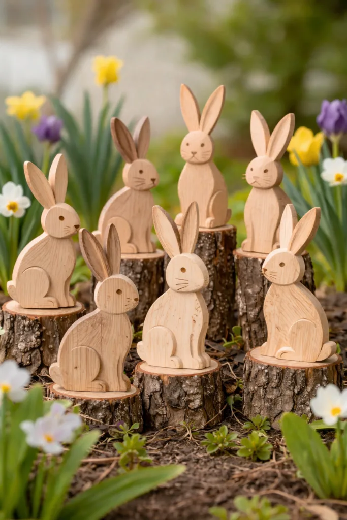 Holzhasen als Osterdeko im Garten – natürliche Idee für Ostern 2026