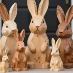 Osterdeko für den Hauseingang mit handgefertigten Holzhasen in verschiedenen Größen und Farben