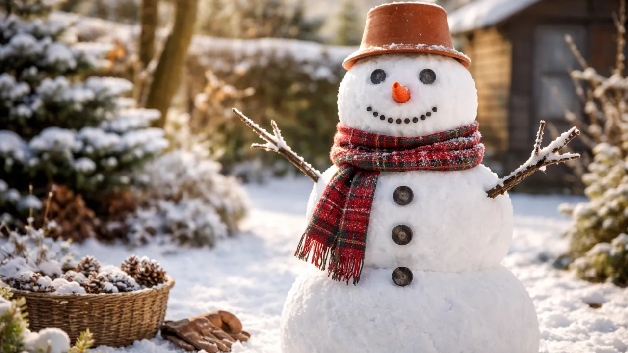 Schneemann bauen im Garten mit stabilem Aufbau, natürlicher Deko und richtigem Standort im winterlichen Garten