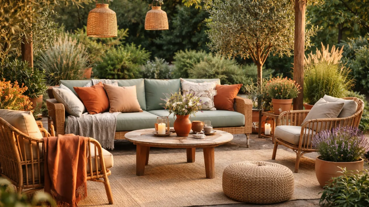 Moderner Garten 2026 mit Trendfarben Botanical Green, Terracotta und Sandbeige