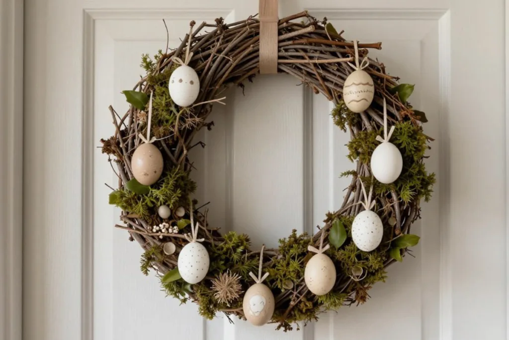 Deko im März für den Hauseingang mit Türkranz aus Zweigen und Moos