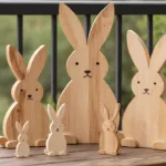 Holzhasen in verschiedenen Größen als Osterdeko für den Balkon