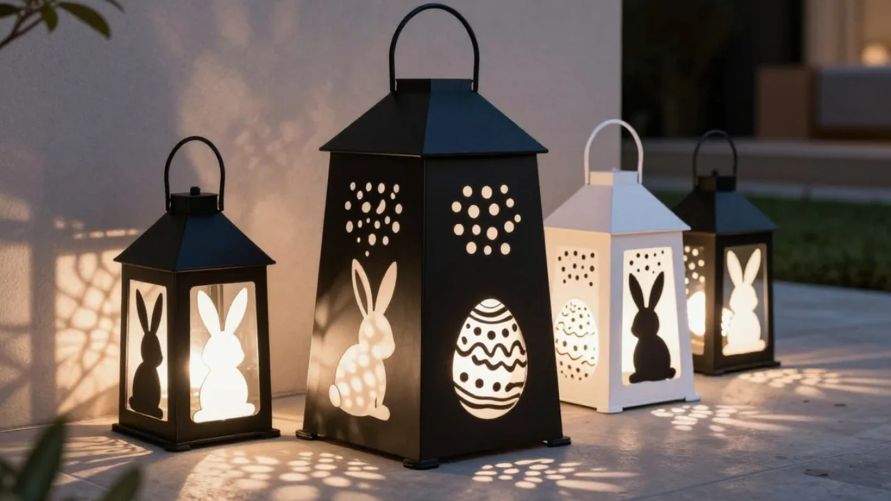 10 wunderschöne Osterdeko-Ideen für moderne Gärten Osterdeko im modernen Garten mit dekorativen Laternen, Hasenmotiven und warmem Licht