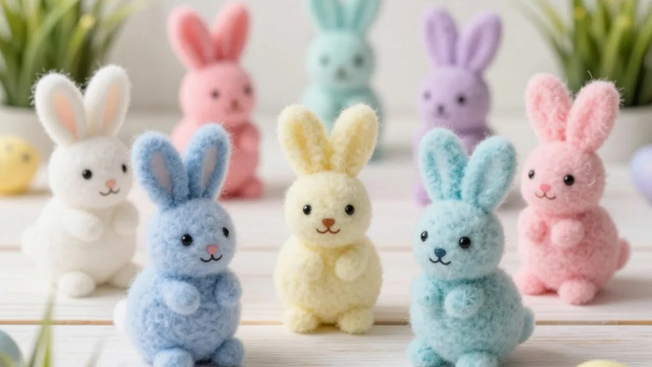 Süße Filzhasen in Pastellfarben – einfache DIY-Idee für selbstgemachte Osterdeko zum Basteln.