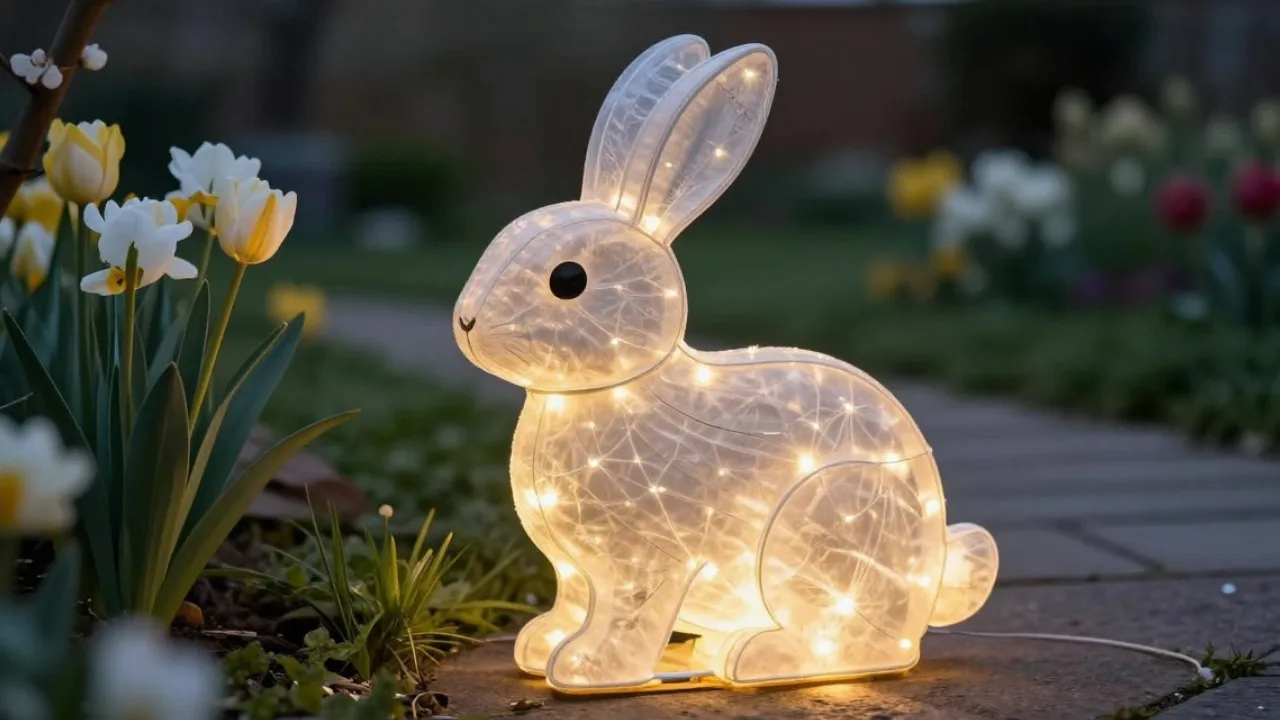 Leuchtender Osterhase als stimmungsvolle Gartendeko im Frühling
