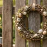 Günstige Osterdeko Ideen für deinen Garten mit Naturkranz am Holzzaun im Frühling