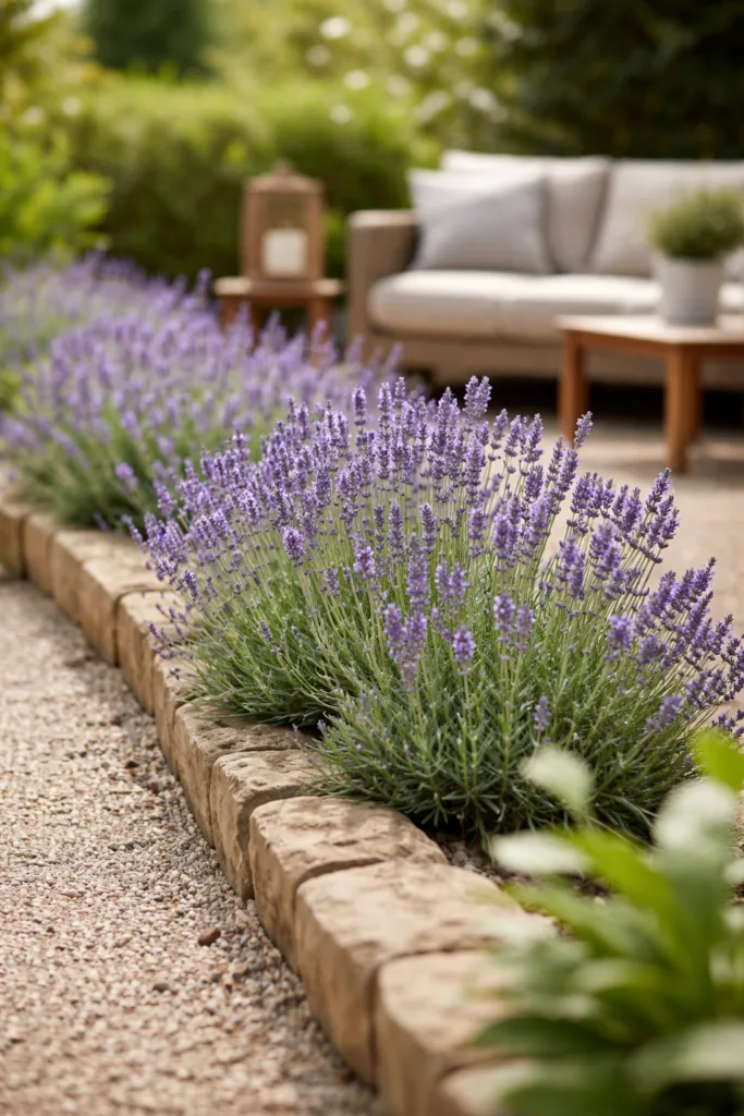 Lavendel entlang Weg zeigt Wiederholung als Prinzip der Gartengestaltung für harmonischen Garten