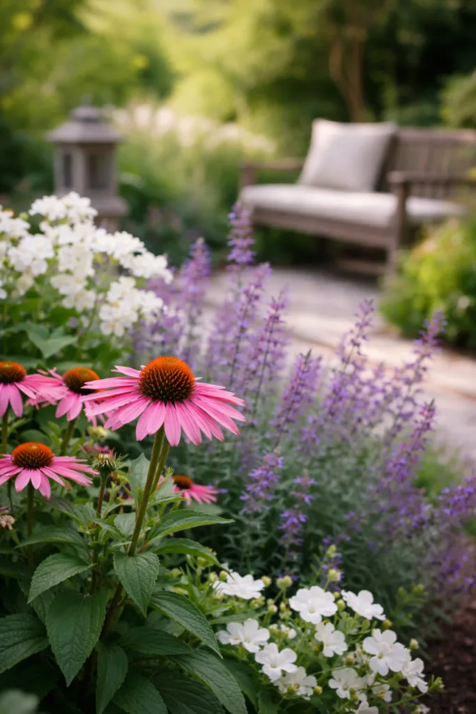 Blumenbeet gestalten mit saisonaler Blüte, Stauden und Sommerblumen im Gartenbeet
