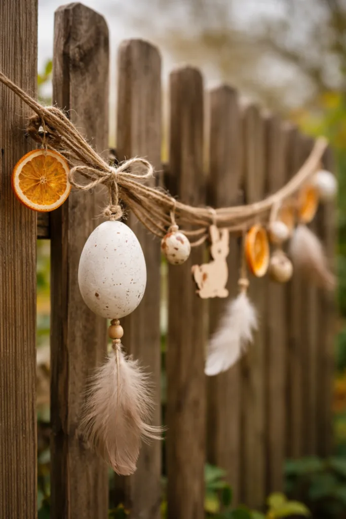 Osterdeko für den Gartenzaun: 5 schöne Ideen zum Nachmachen Osterdeko für den Gartenzaun mit DIY Ostergirlande aus Naturmaterialien und Eiern