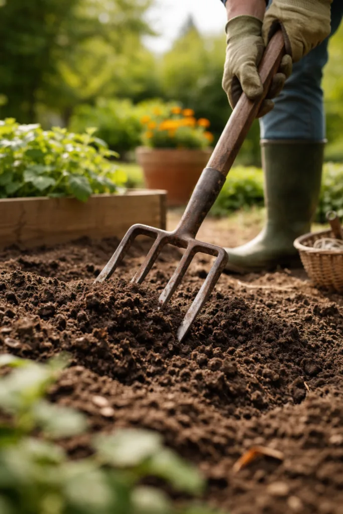 Gartenarbeiten im April: Boden lockern und Struktur im Beet verbessern für gesunde Pflanzenentwicklung