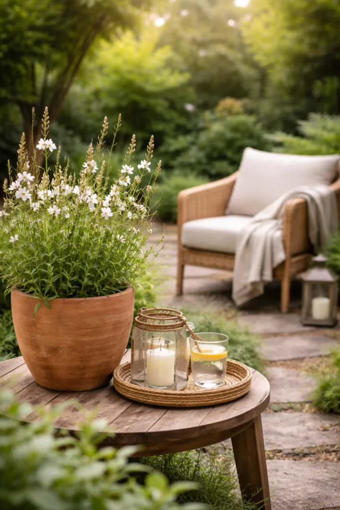 Garten gestalten im April mit Sitzecke, Pflanzen und harmonischer Atmosphäre im Garten