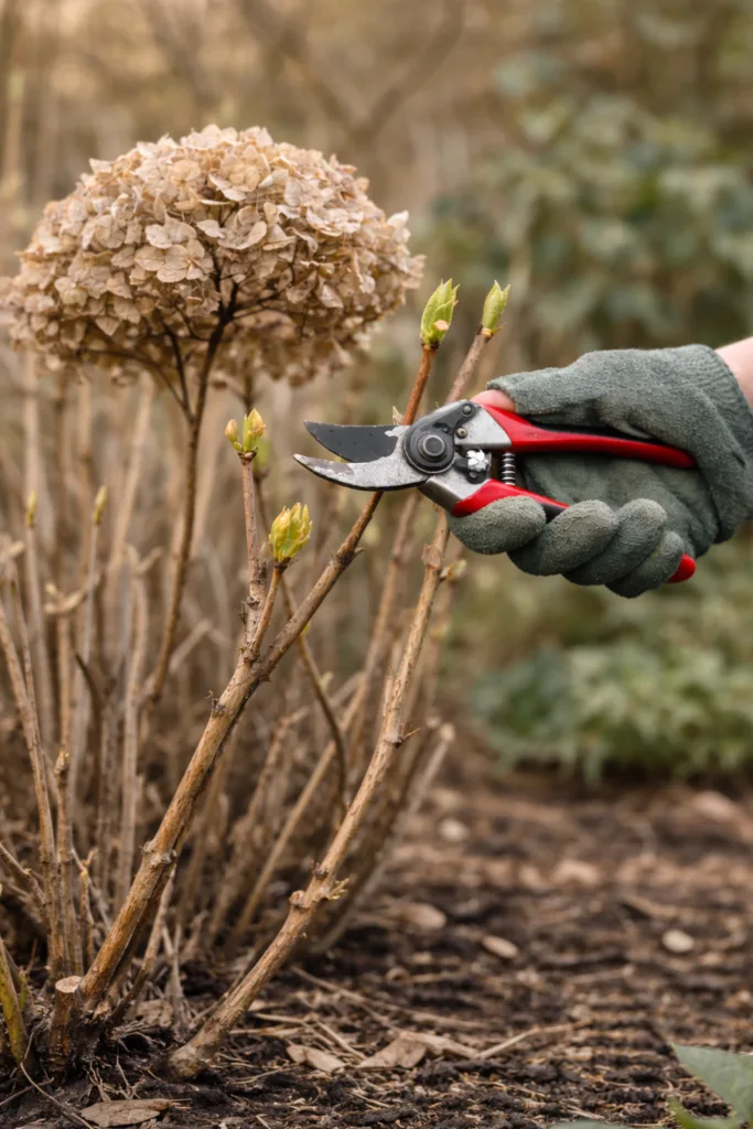 Diese 5 Gehölze solltest du jetzt im März unbedingt schneiden Hortensien im März schneiden – Rückschnitt einer Rispenhortensie mit Gartenschere im Frühling
