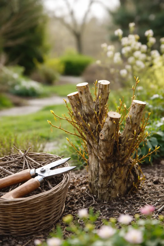 Diese 5 Gehölze solltest du jetzt im März unbedingt schneiden Weide im März schneiden – frisch zurückgeschnittener Weidenstrauch treibt im Garten neu aus