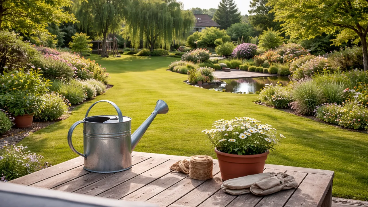 Großer Garten mit breiter Rasenfläche und klarer Struktur günstig gestaltet