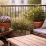 Kleiner Balkon Deko im April mit Holzmöbeln, Pflanzen und ruhiger Gestaltung im Frühling