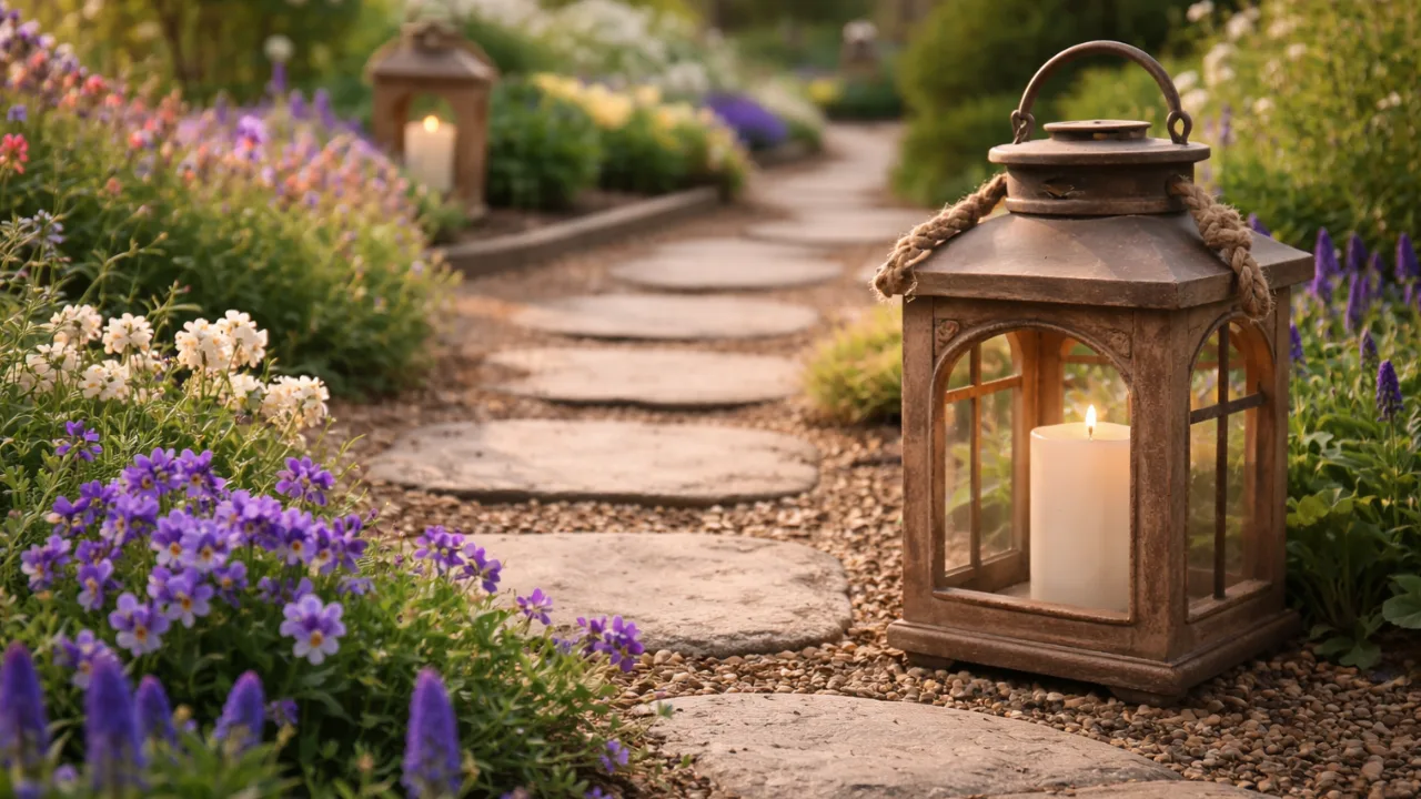 5 wunderschöne Ideen für deine Gartenwege Deko im April Gartenweg im April mit Deko, Blumen und Laterne im Frühling gestaltet