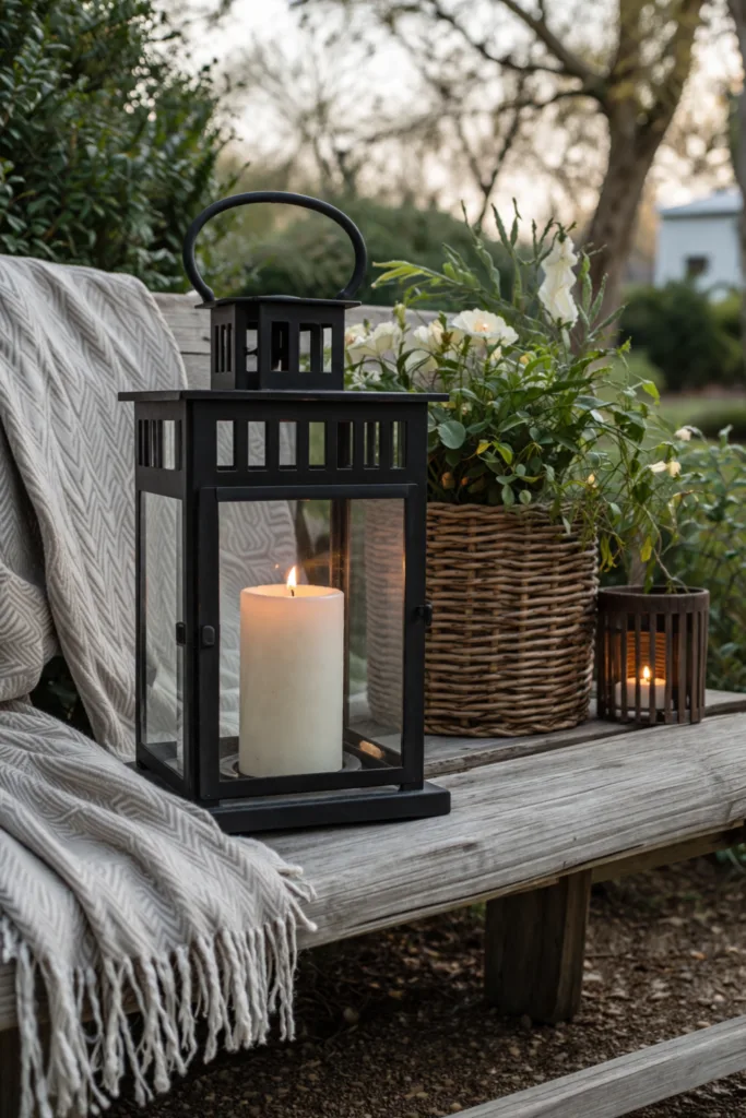 5 natürliche Deko-Ideen für deine Gartenbank im April Gartenbank Deko im April mit Laternen, Kerzenlicht und frühlingshafter Atmosphäre im Garten