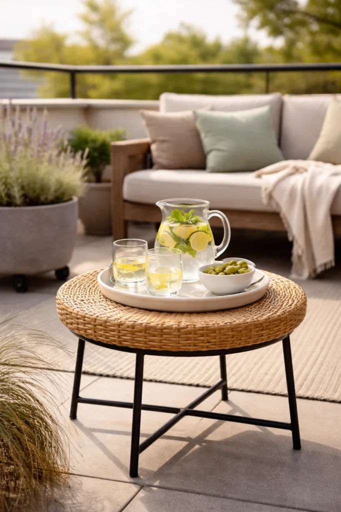 So wird deine Dachterrasse im April gemütlich – 5 einfache Deko-Ideen Mobile Deko Dachterrasse April mit Beistelltisch, Pflanzen und gemütlicher Sitzecke