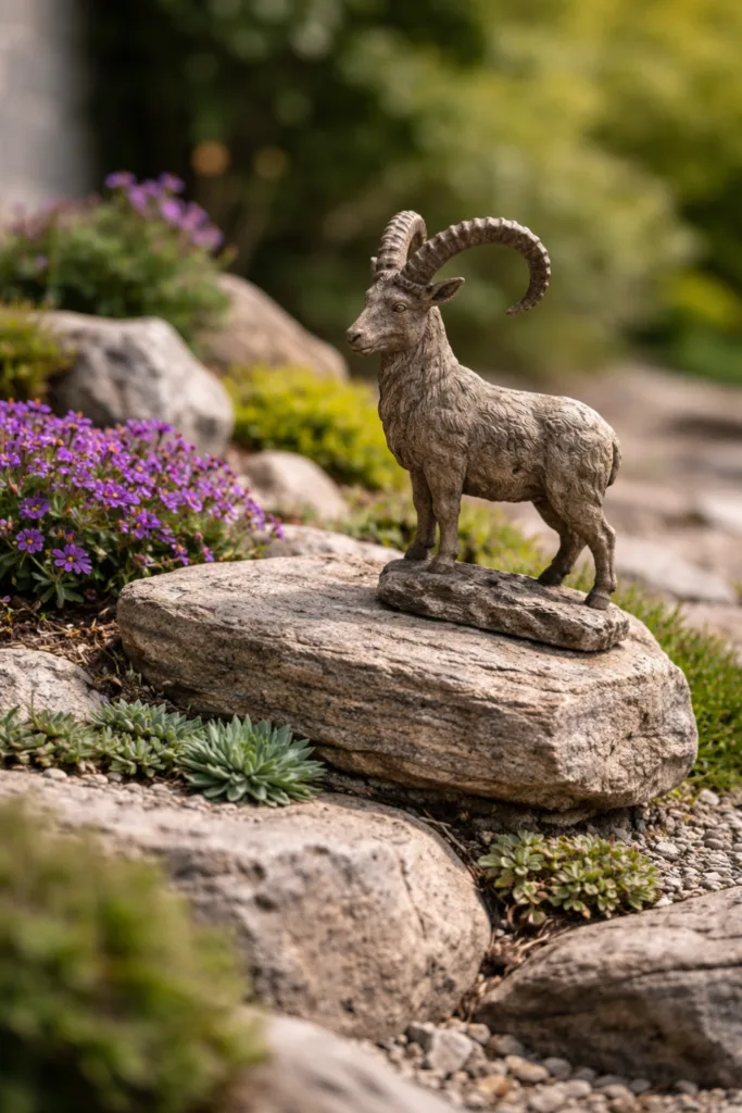 5 einfache Steingarten Deko-Ideen, die sofort wirken im April Steingarten Deko im April mit Höhenunterschied durch Steinaufbau und Figur im Fokus
