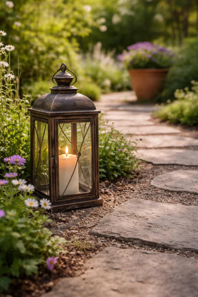 5 wunderschöne Ideen für deine Gartenwege Deko im April Gartenweg Deko im April mit Laterne, Blumen und Natursteinweg im Frühling