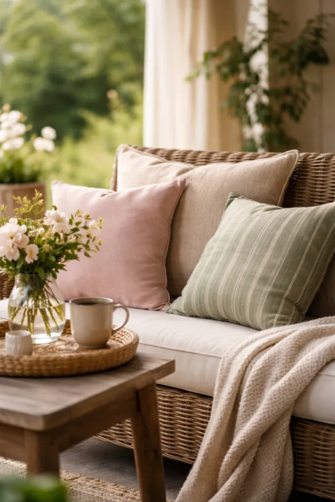 Muttertag draußen feiern – 5 schöne Deko-Ideen für deine Terrasse Muttertag Terrasse Deko mit Kissen und Decke für Komfort und Stil im Gartenbereich