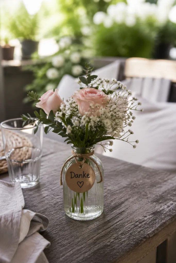 Moderne Muttertagsdeko im Garten mit Pflanzgefäßen und natürlicher Gestaltung