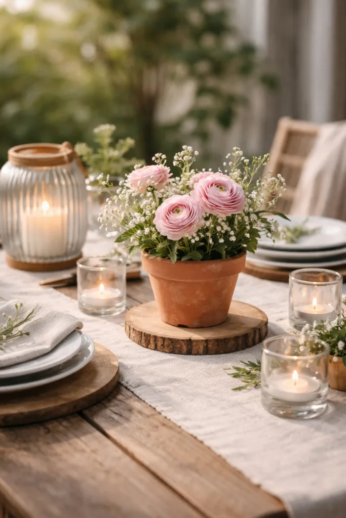 Muttertag draußen feiern – 5 schöne Deko-Ideen für deine Terrasse Gedeckte Tafel Muttertag Terrasse mit Blumen, Kerzen und natürlicher Tischdeko